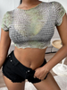 Geo Print Mesh Sheer Top Without Bra