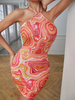Marble Print Halter Neck Backless Bodycon Dress