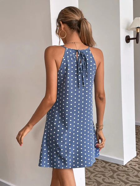 Polka Dot Ruffle Trim Cami Dress