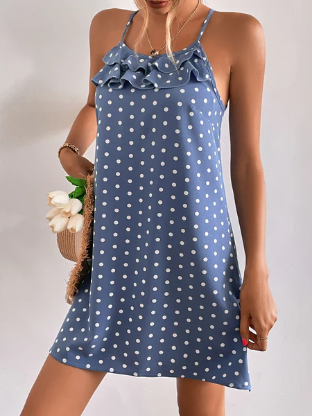 Polka Dot Ruffle Trim Cami Dress