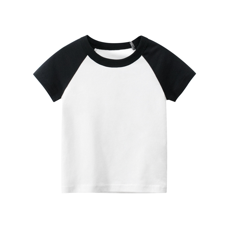 Kids Basic Color Blocking Round Neck Short-Sleeved T-Shirt