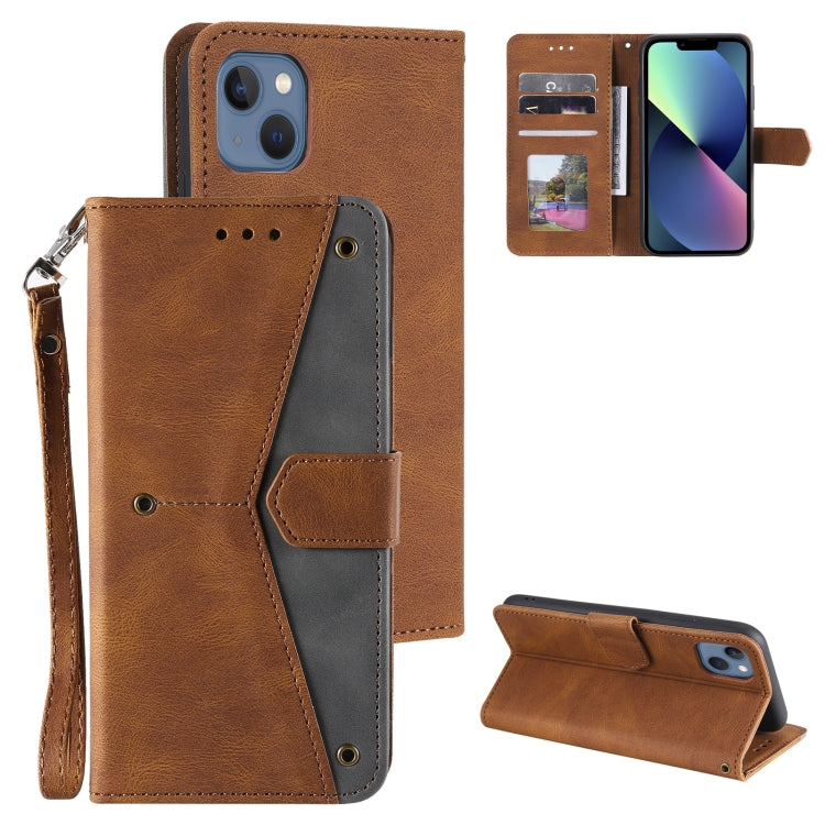 For iPhone 14 Nail Skin Feel Stitching Calf Texture Leather Phone Case(Brown)