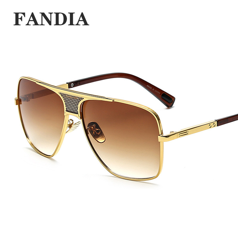 Men Retro Square Metal Frame Sunglasses