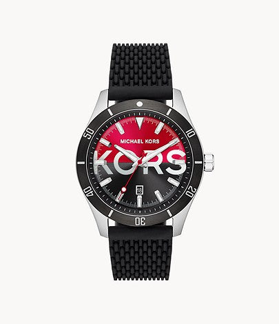 Michael Kors Layton BlackRed Dial Silicon Strap Quartz MK8892 Men's Watch