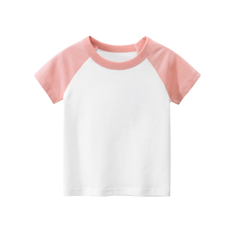 Kids Basic Color Blocking Round Neck Short-Sleeved T-Shirt