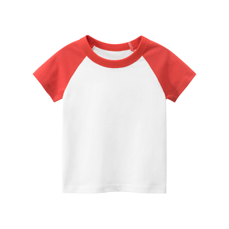 Kids Basic Color Blocking Round Neck Short-Sleeved T-Shirt