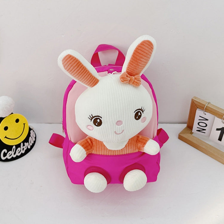 Kindergarten School Bag Plush Toy Children Cute Cartoon Backpack(With Hat Bunny Pink)