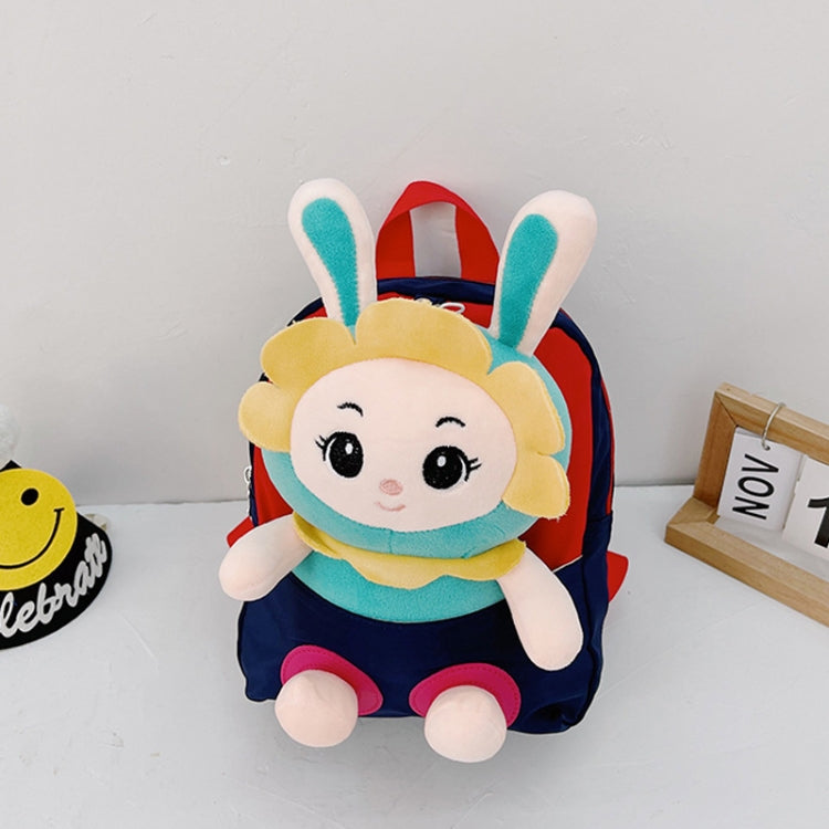 Kindergarten School Bag Plush Toy Children Cute Cartoon Backpack(With Hat Bunny Pink)