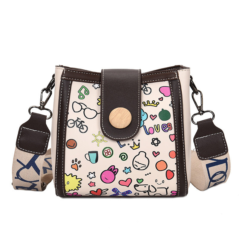 Letter Wide Shoulder Strap Casual Shoulder Bag