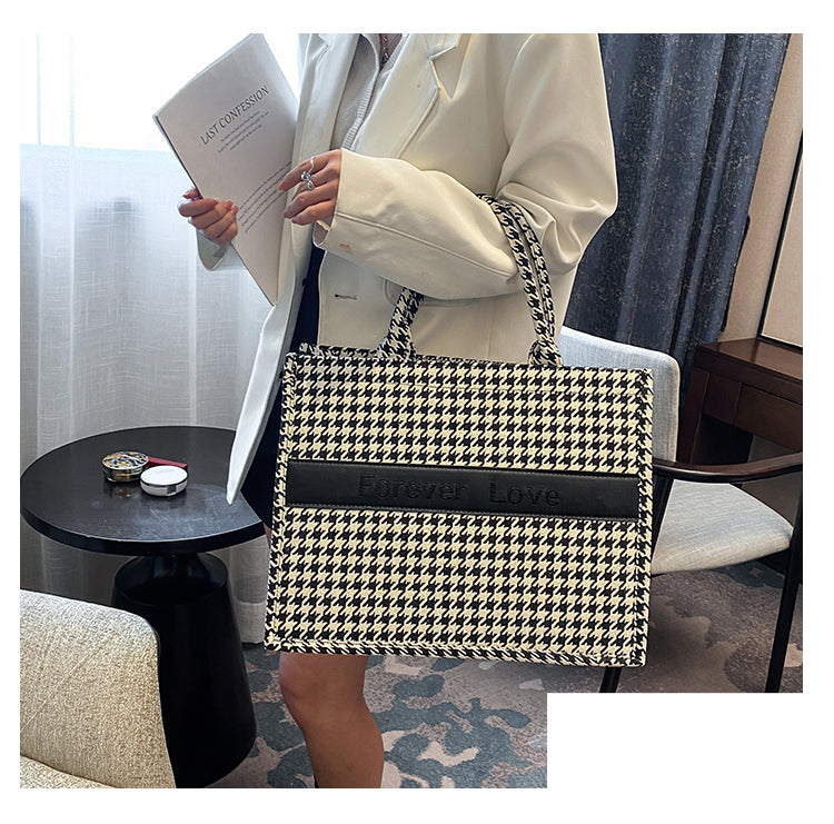 Houndstooth Tartan Large Capacity Shoulder Tote Bag