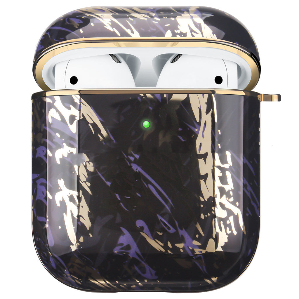 Compatible with Apple, Electroplating Gold Hard Shell White Marble Earphone Cover Is Suitable