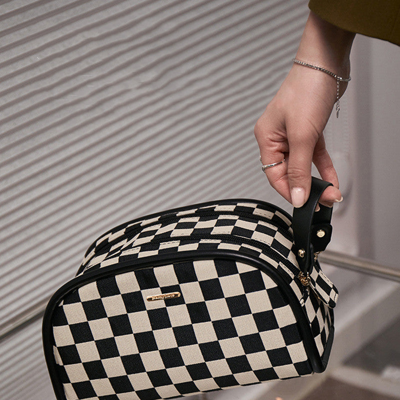 Chessboard Vanity Bag For Women Retro Large Capacity