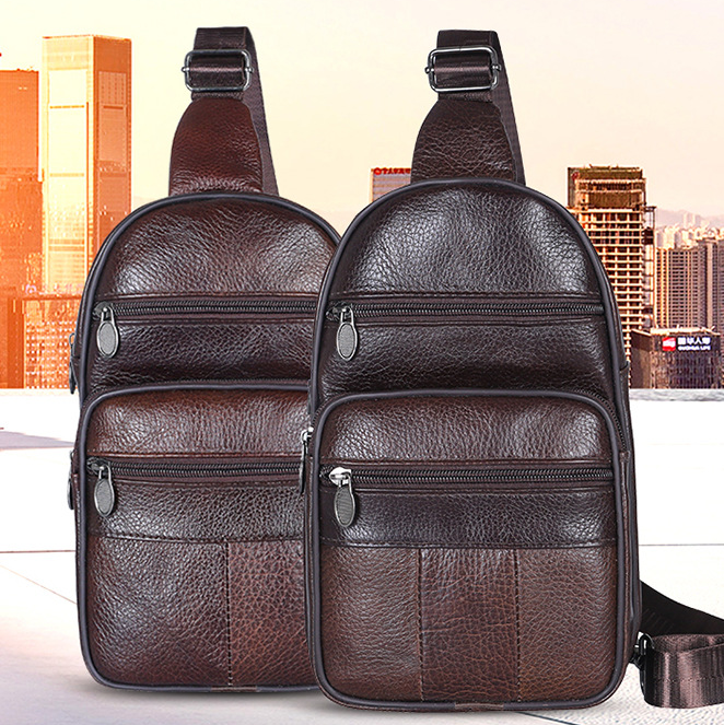 Leather Chest Bag Men's  Fashion Shoulder Head Layer