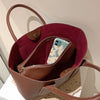 Pure Color PU Large Capacity Tote Bag Handbag Simple Female