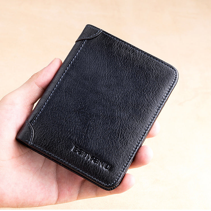 Men's Short Leather Large Capacity Leather Horizontal Wallet