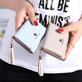 Three Fold Short Lady's Small Tassel Wallet Bag