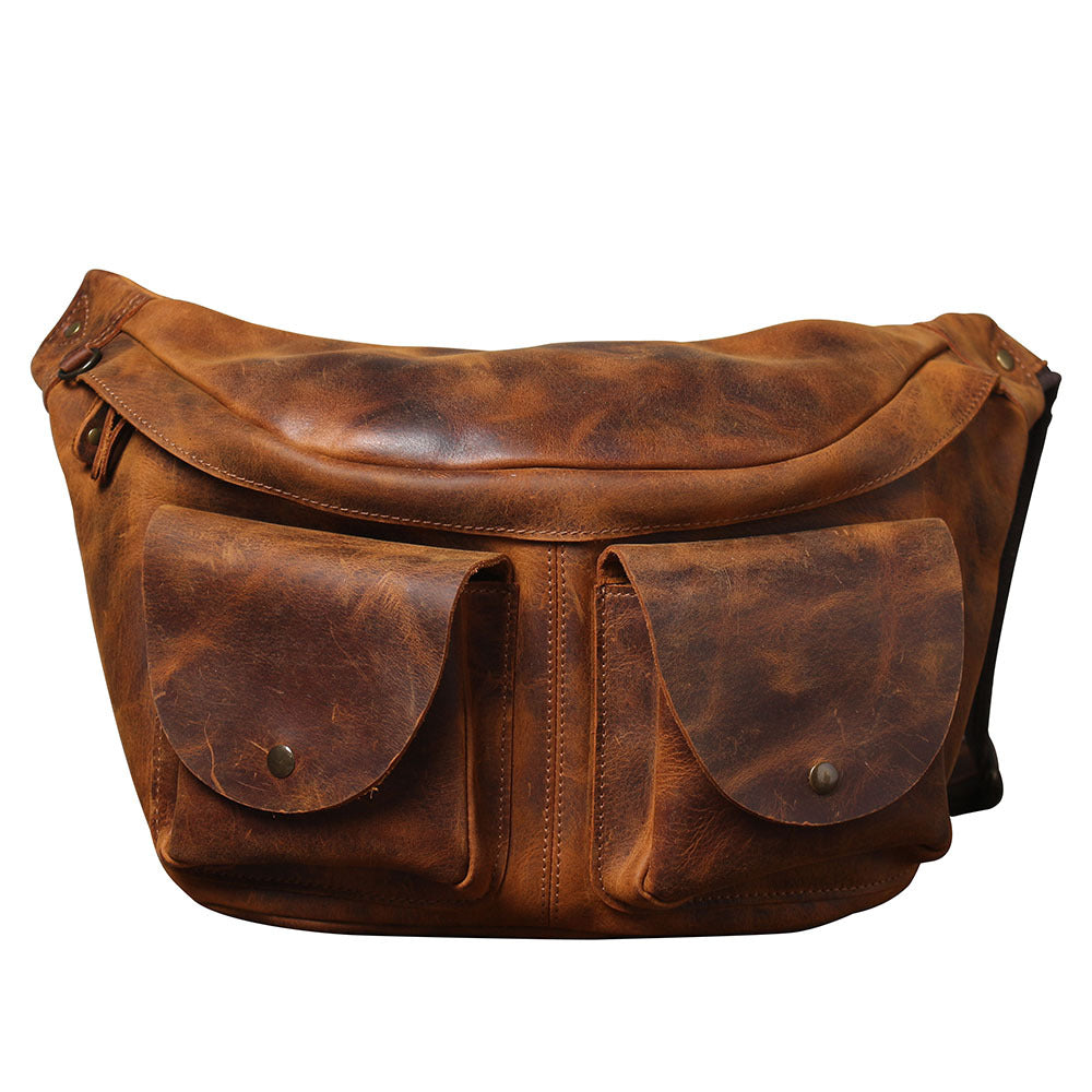 First Layer Cowhide Genuine Leather Large Capacity Waist Bag