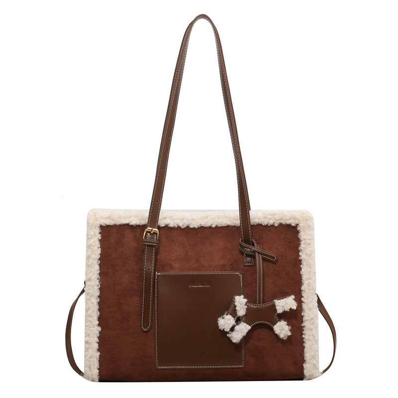 Lamb Fleece Frosted Leather Velvet Generous Bag