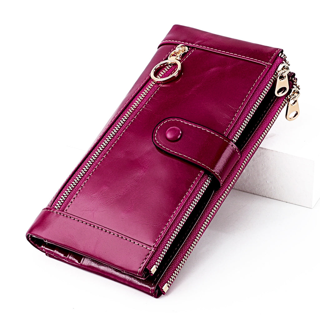 Fashion Personality Vintage Oil Waxed Leather Ladies Wallet