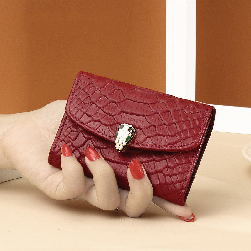 Snake Head Buckle Organ Card Holder Female Snake Embossed Leather
