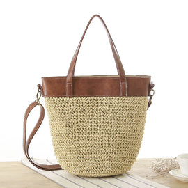 Simple Solid Color Straw Bag Women's One-shoulder Messenger