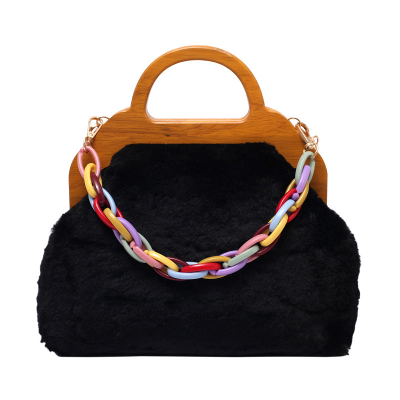 Candy Color Chain Fashion Handbag Plush Korean