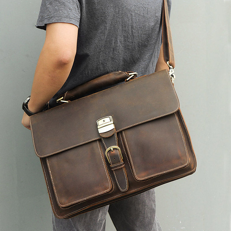 Leather Handbag Vintage Crazy Horse Leather Men's Briefcase