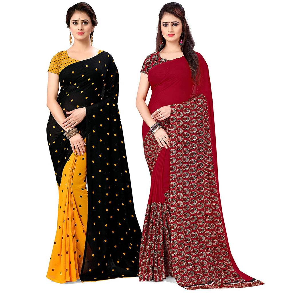 PACK OF 2 - Women's Bhagalpuri Georgette Saree Indian Traditional Saree Wedding Dress Handmade Famous Actress Style Party Wear Free Size  Ethenic Wear Clothes For Women