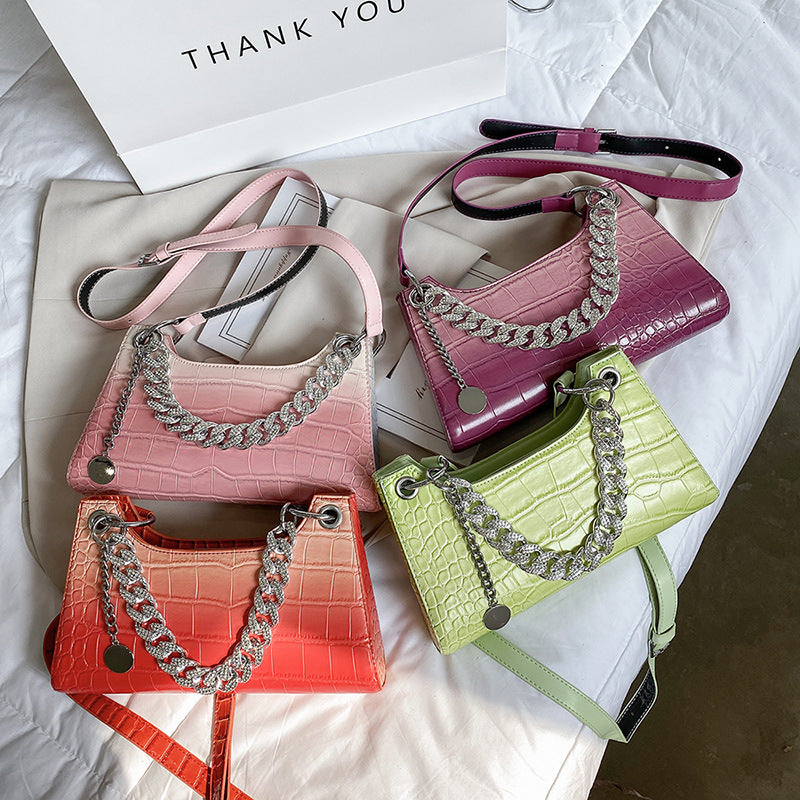 Women's Fashion Stone Pattern Gradient Color Single Shoulder Crossbody Bag