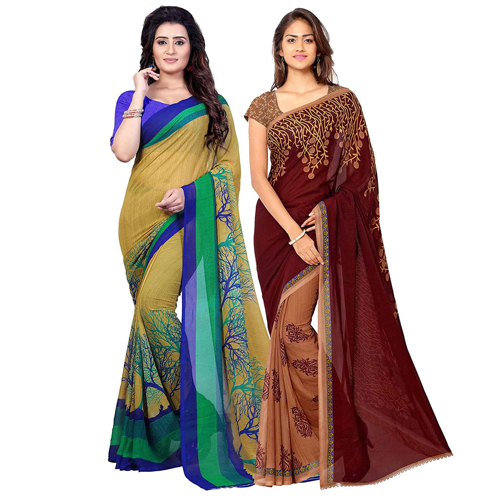 PACK OF 2 - Women's Bhagalpuri Georgette Saree Indian Traditional Saree Wedding Dress Handmade Famous Actress Style Party Wear Free Size  Ethenic Wear Clothes For Women