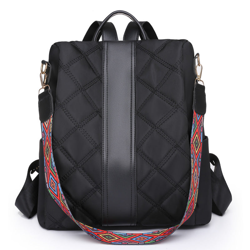 Women's Korean Style Rhombus Oxford Cloth Backpack
