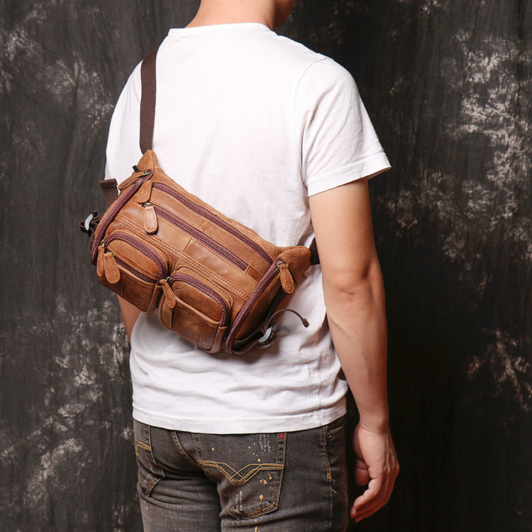 Men's Leather Large-capacity Frosted Cowhide Chest Bag