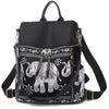 Multifunctional Ethnic Style Elephant Print Student One-shoulder Backpack