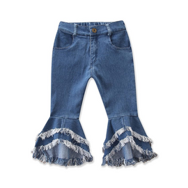 Girls Tassels Denim Bell-Bottom Trousers