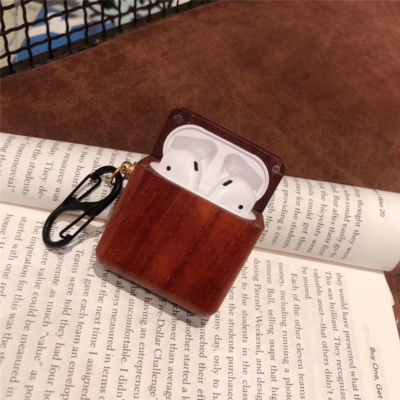 Simple Solid Wood With Hook Airpods Earphone Case