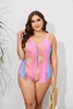 Plus Size Split Tie-Dye Gradient Color Women High Waist Swimsuit