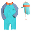 Kids Cute Cartoon Dinosaur Long Sleeve Swimwear With Cap