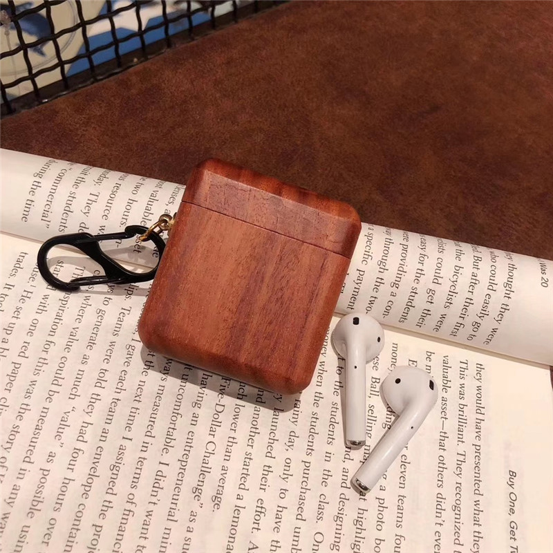 Simple Solid Wood With Hook Airpods Earphone Case