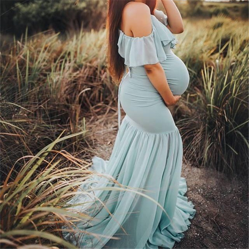 Women Fashion Solid Color Strap Ruffled Maternity Dresses