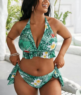 Plus Size Women Sexy Triangle Bikini Deep V Backless Swimsuit