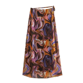 Women Personality Simple Color Matching Pattern Long Skirt