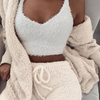 S-3XL 3 Pcs/Sets Solid Tank Top Long-Sleeve Coat And Shorts Plush Set