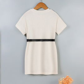 Children Kids Baby Fashion Girls Casual Short Sleeve Solid Color Round Neck Dress