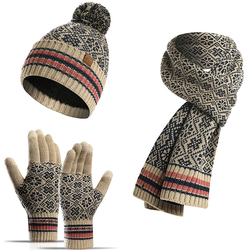 Women Men Winter Casual Acrylic Knitted Wool Hat Scarf Gloves Three-Piece Set