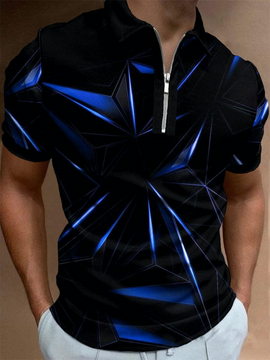 Men Casual Zipper Short Sleeve Polo Shirt