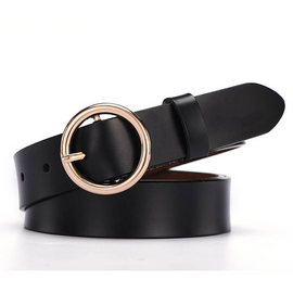 Women Classic Retro All-Match Leather Light Body Round Buckle Simple Circle Pin Belts