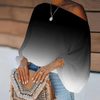 Women Plus Size Elegant Irregular Oblique-Shoulder Pullover Butterfly Feather Printed Loose Blouse