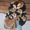 Women Plus Size Elegant Irregular Oblique-Shoulder Pullover Butterfly Feather Printed Loose Blouse