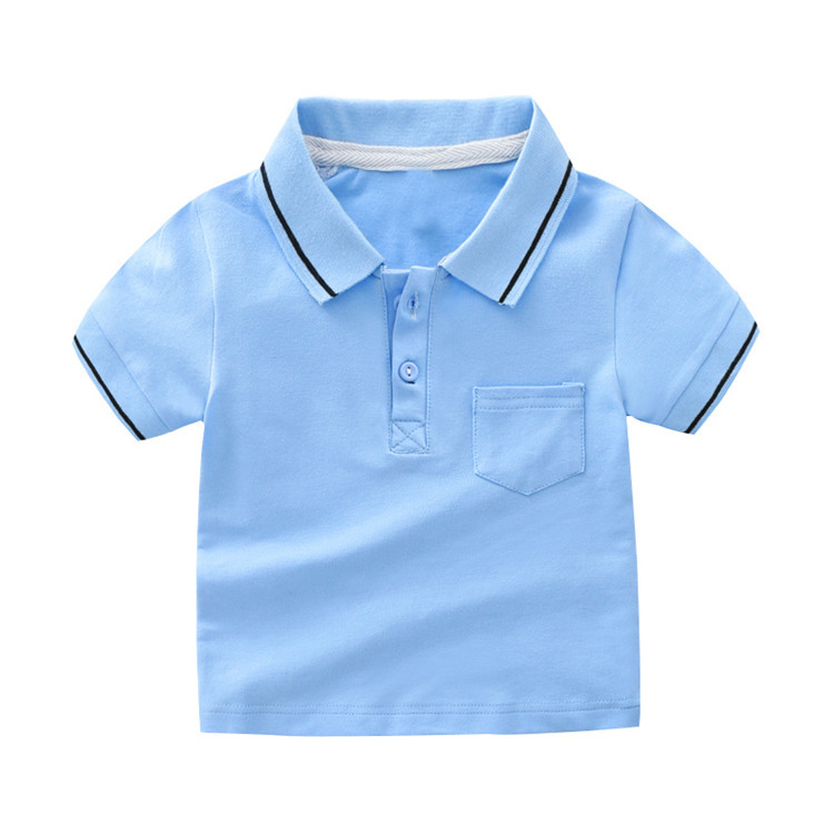 Kids Boys Basic Lapel Short Sleeve Stripe Color Blocking Casual T-Shirt