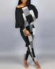 Women Fashion Casual Graphic Print Loose Top And Skinny Pants Set